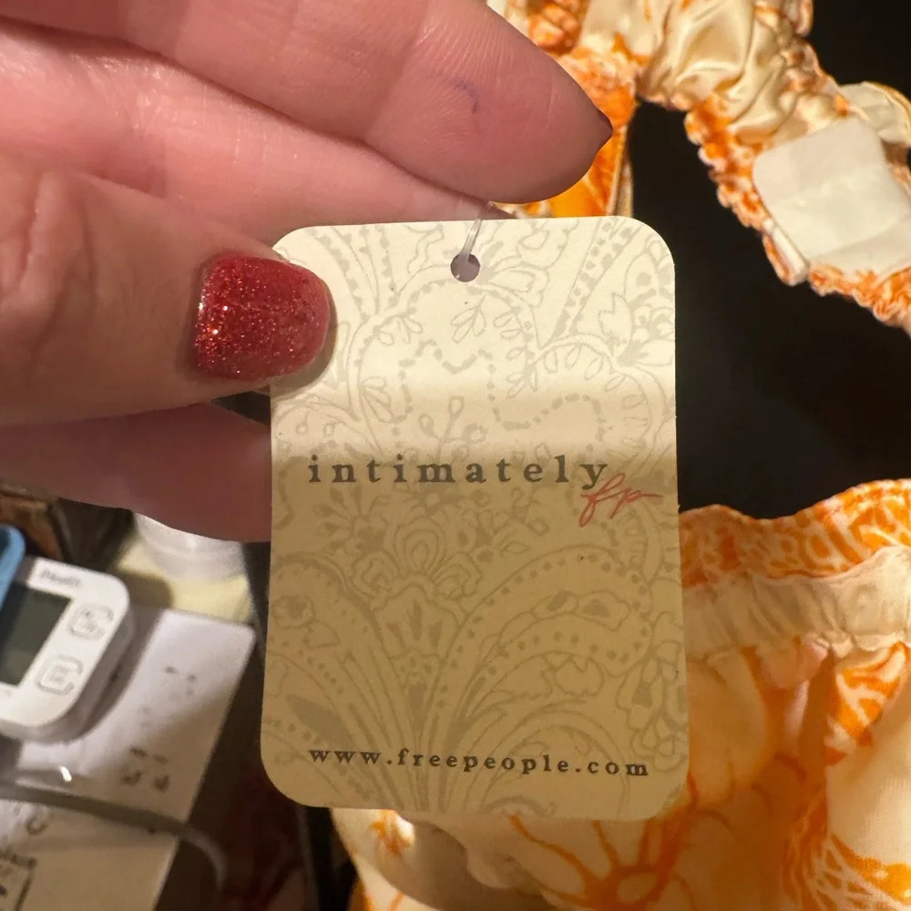 Free People Retro Daisy Asymmetrical Slipdress Orange Gold Floral Sz M - Picture 12 of 13